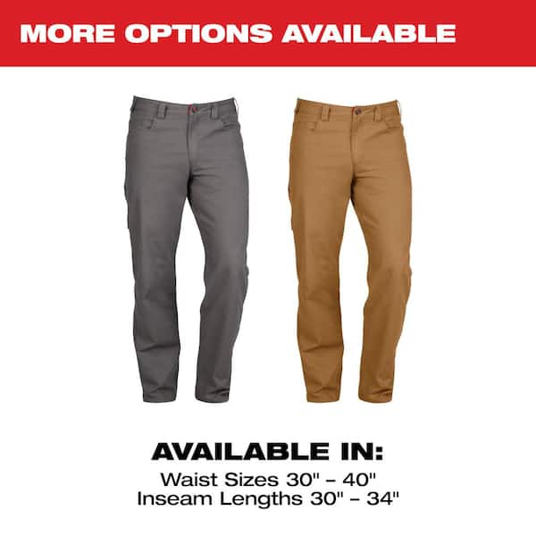 Men's 30 in. x 30 in. Gray Cotton/Polyester/Spandex Flex Work Pants with 6 Pockets
