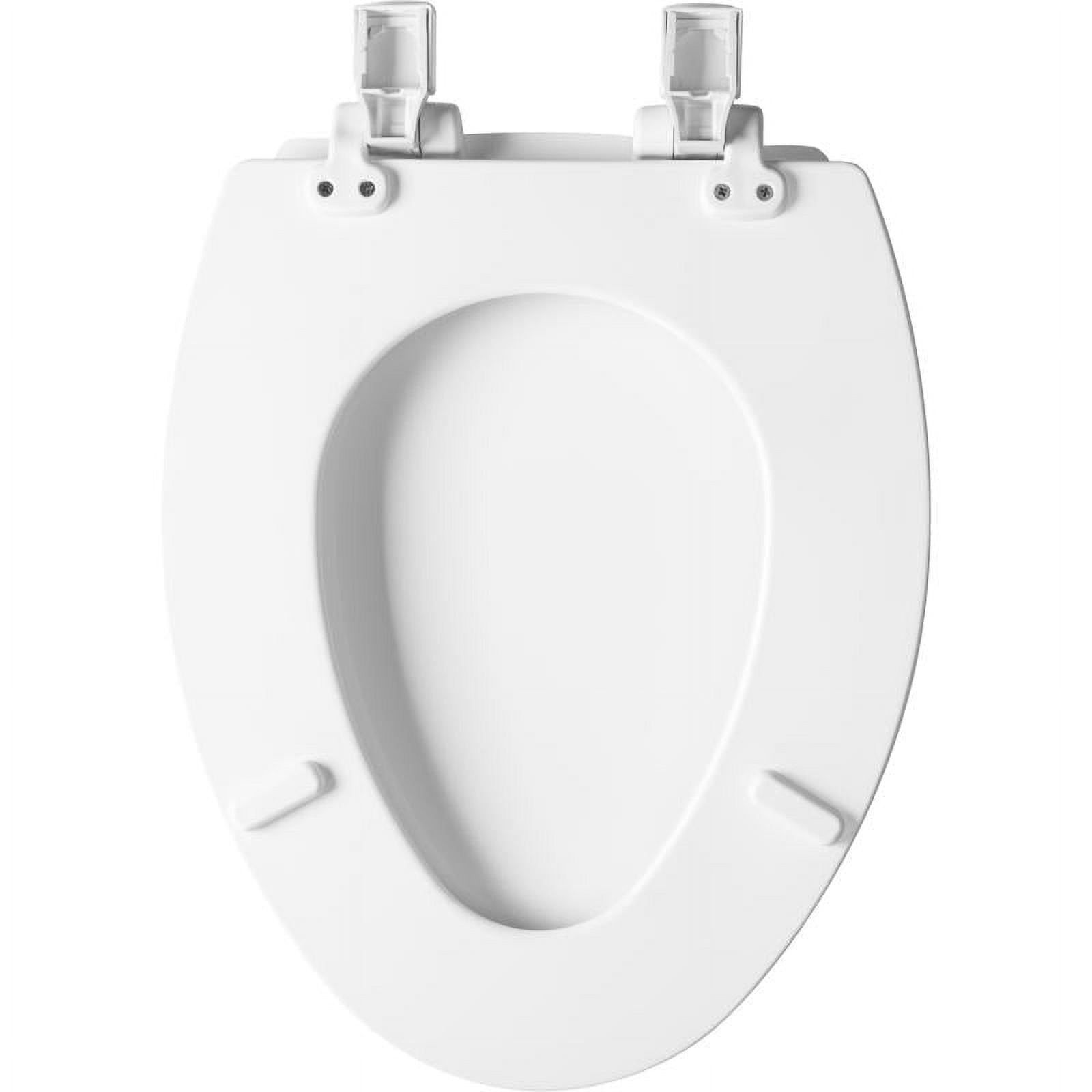 Mayfair Benton? Elongated Enameled Wood Toilet Seat in White with STA-TITE? Seat Fastening System? and Whisper•Close? Chrome Hinge