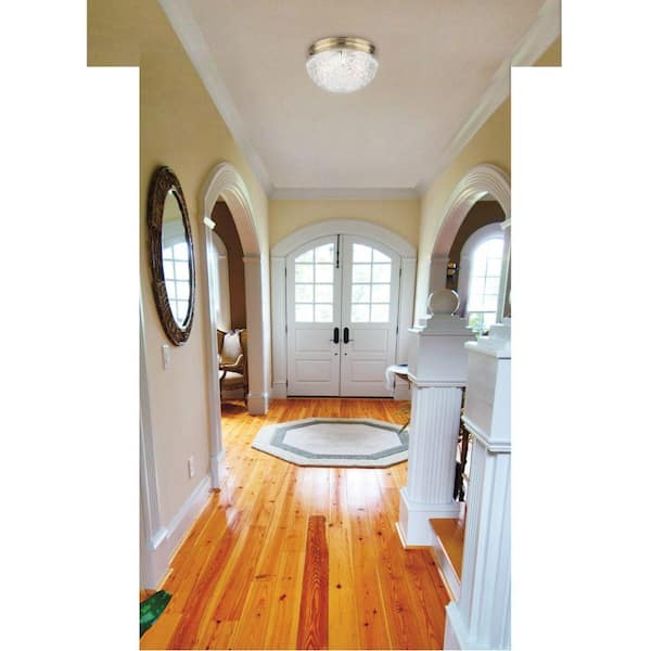 2-Light Ceiling Fixture Antique Brass Interior Flush-Mount with Clear Faceted Glass