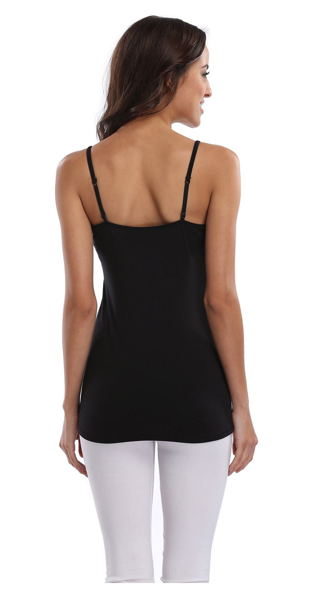 Charmo Women's Basic Cami Adjustable Spaghetti Strap Built in Bra Tank Top 2 Pack