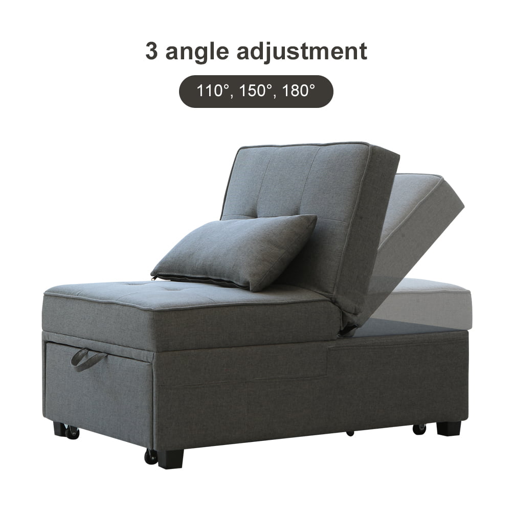 Cynefin Sleeper chair - ottoman bed, chair beds sleeper, 4 in 1 convertible chairs into beds with Lumbar Pillow 3 Side Pockets Linen Fabric Tufted for Living Room Grey