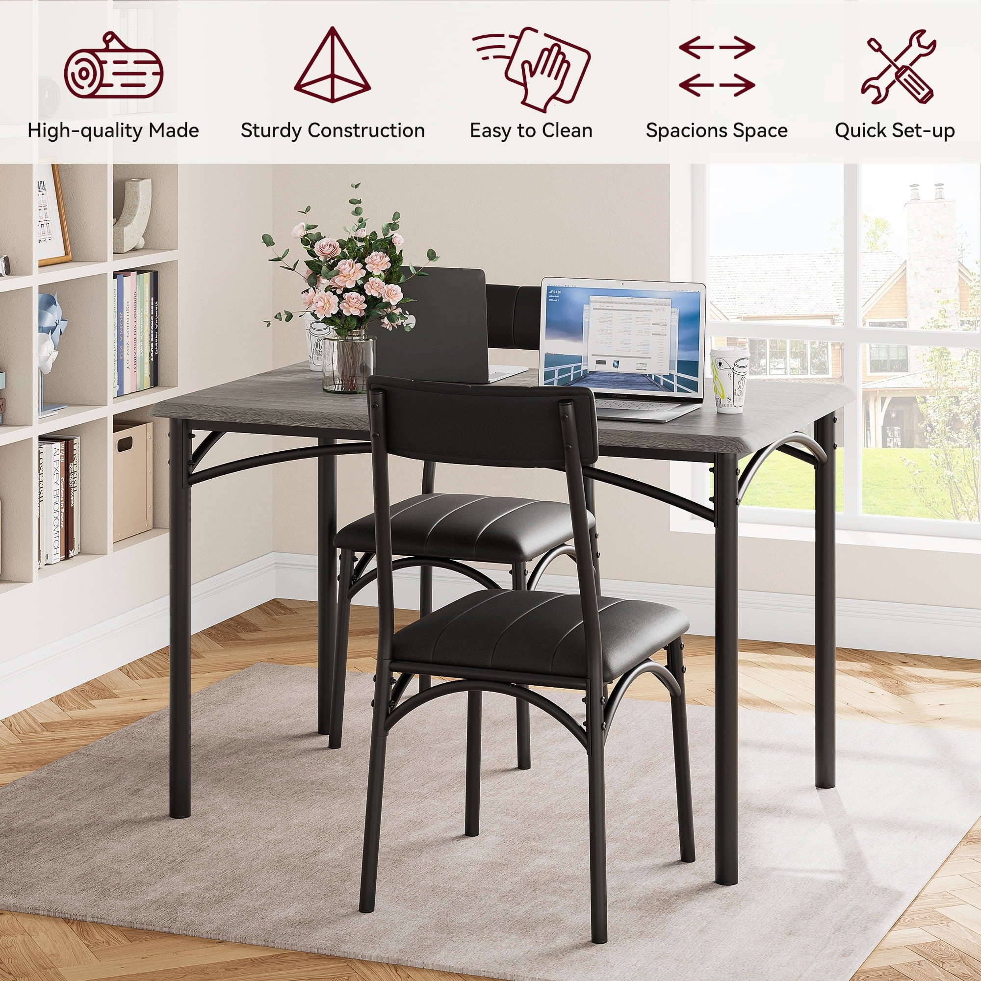GymChoice Dining Table Set for 4, Kitchen Table and Chairs for 4, Rectangular Kitchen Table Set with 4 Upholstered Chairs, 5 Piece Dining Room Table Set for Small Space, Apartment