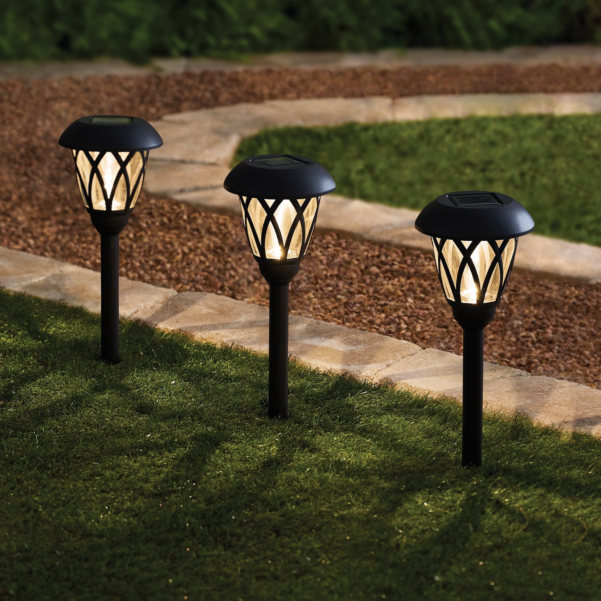 Mainstays Solar Powered Black Lattice LED Landscape Walkway Light with Glass Lens, 8 Lumens
