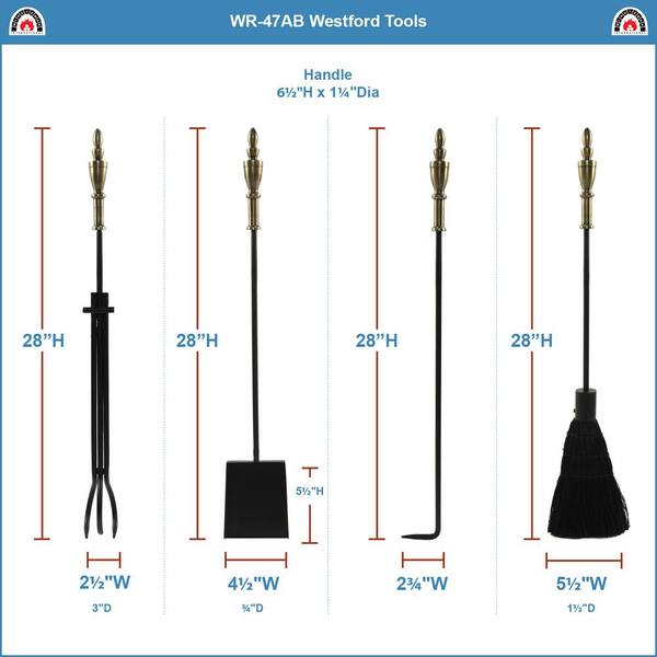 30.5 in. Tall 5-Piece Antique Brass and Black Westford Fireplace Tool Set