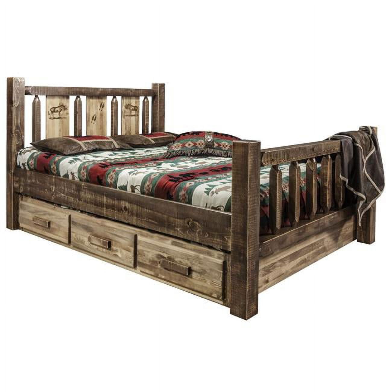 Moose Design Storage Laser Engraved Bed (Twin: 87 in. L x 46 in. W x 47 in. H (299 lbs.))