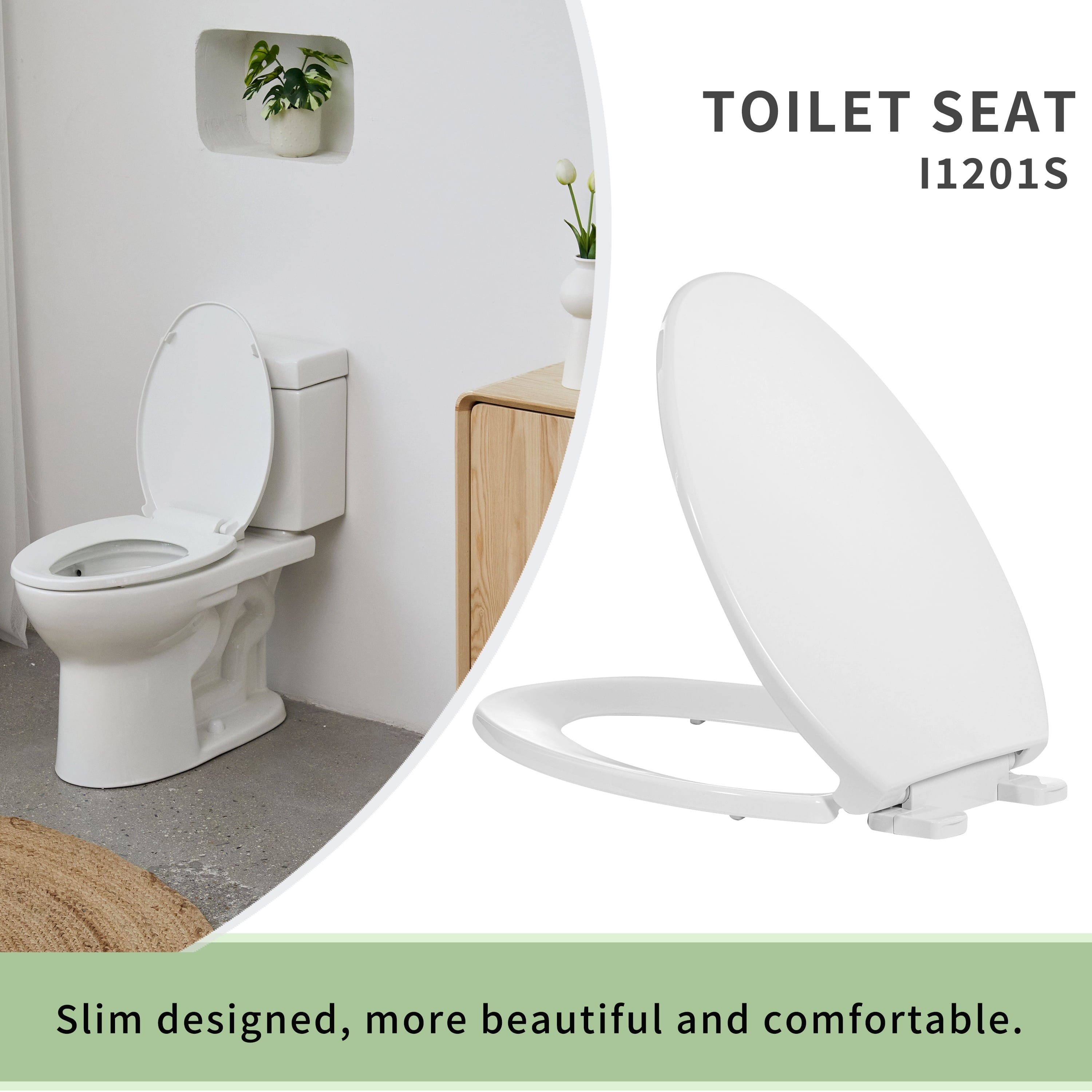 FBJ Oval Plastic Toilet Seat Soft Close in White, No Slam & Easy to Clean