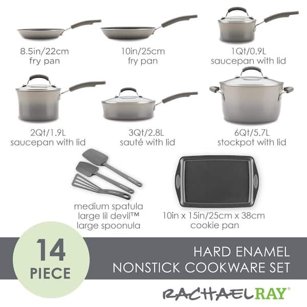 Classic Brights 14-Piece Gray Porcelain Nonstick Cookware Set with Bakeware and Tools