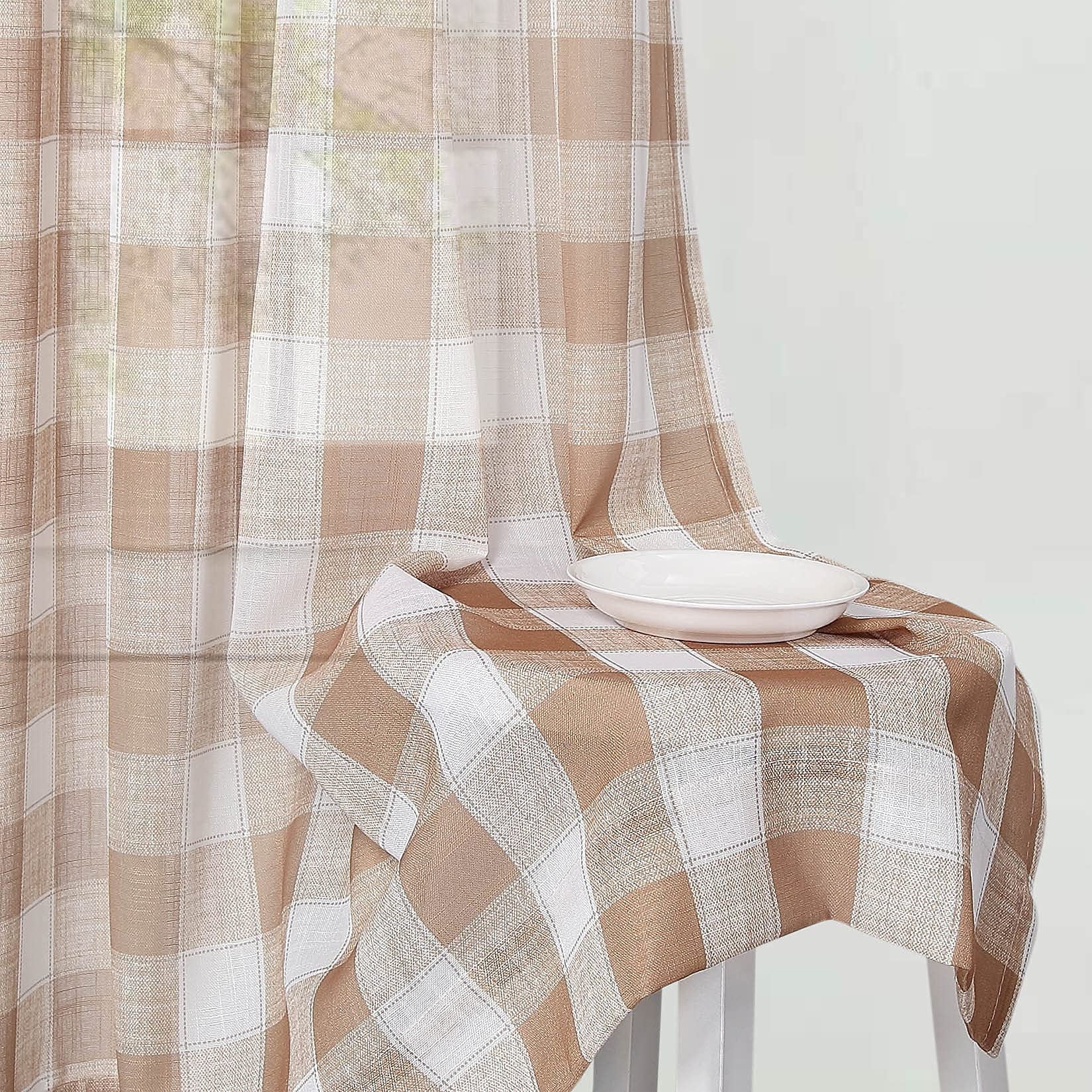 GymChoice Farmhouse Curtains,Linen Textured Window Treatment with Light Filtering Buffalo Plaid Curtain Drapes,Anti-dust Window Curtain Set for Bedroom Bathroom Window Decor 2 Panels