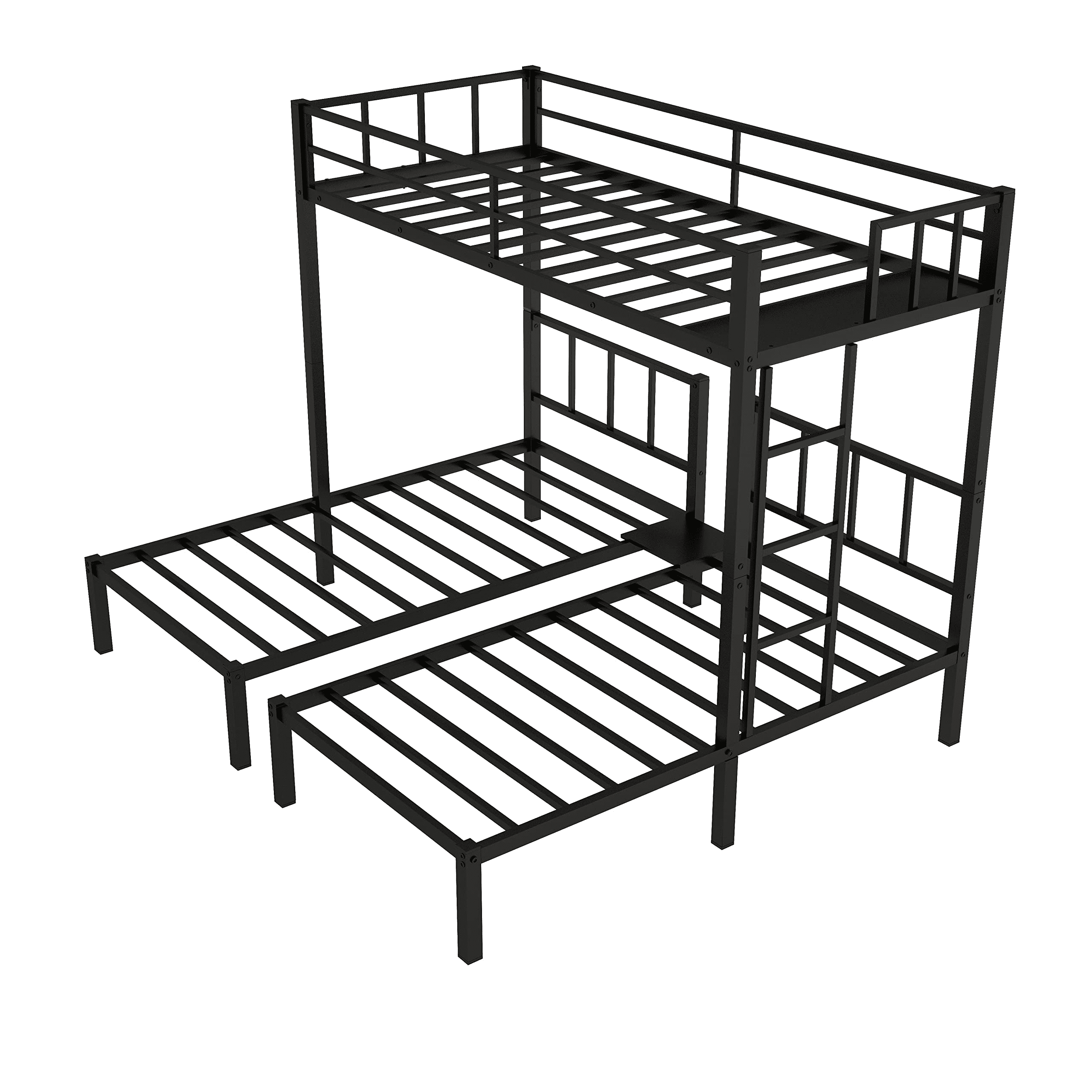 Jump Into Fun Triple Bunk Bed, Metal Twin over Twin and Twin Bunk Bed with Ladder, Full-Length Guardrail, 3 Beds Bunk Bed Can Convertible into 3 Twin Beds for Kids, Teens, Adults, Noise Free, Black