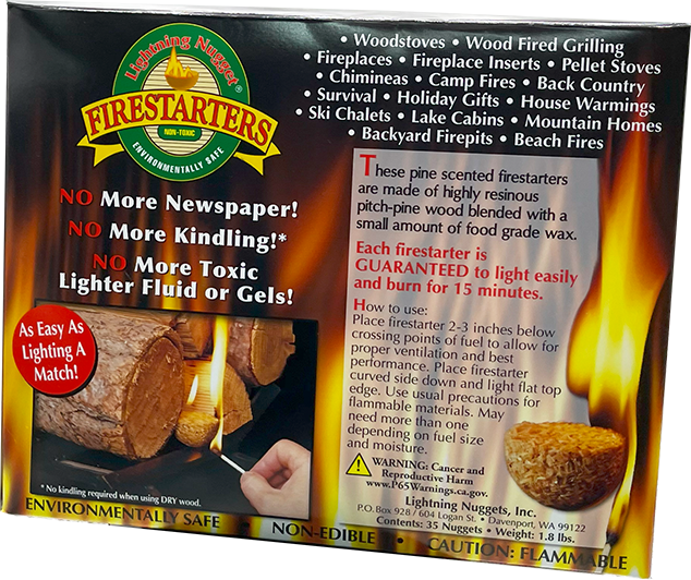 Lightning Nuggets - All Natural Fire Starters - Lightning Nugget 35 Count box with each nugget measuring 2 1/8