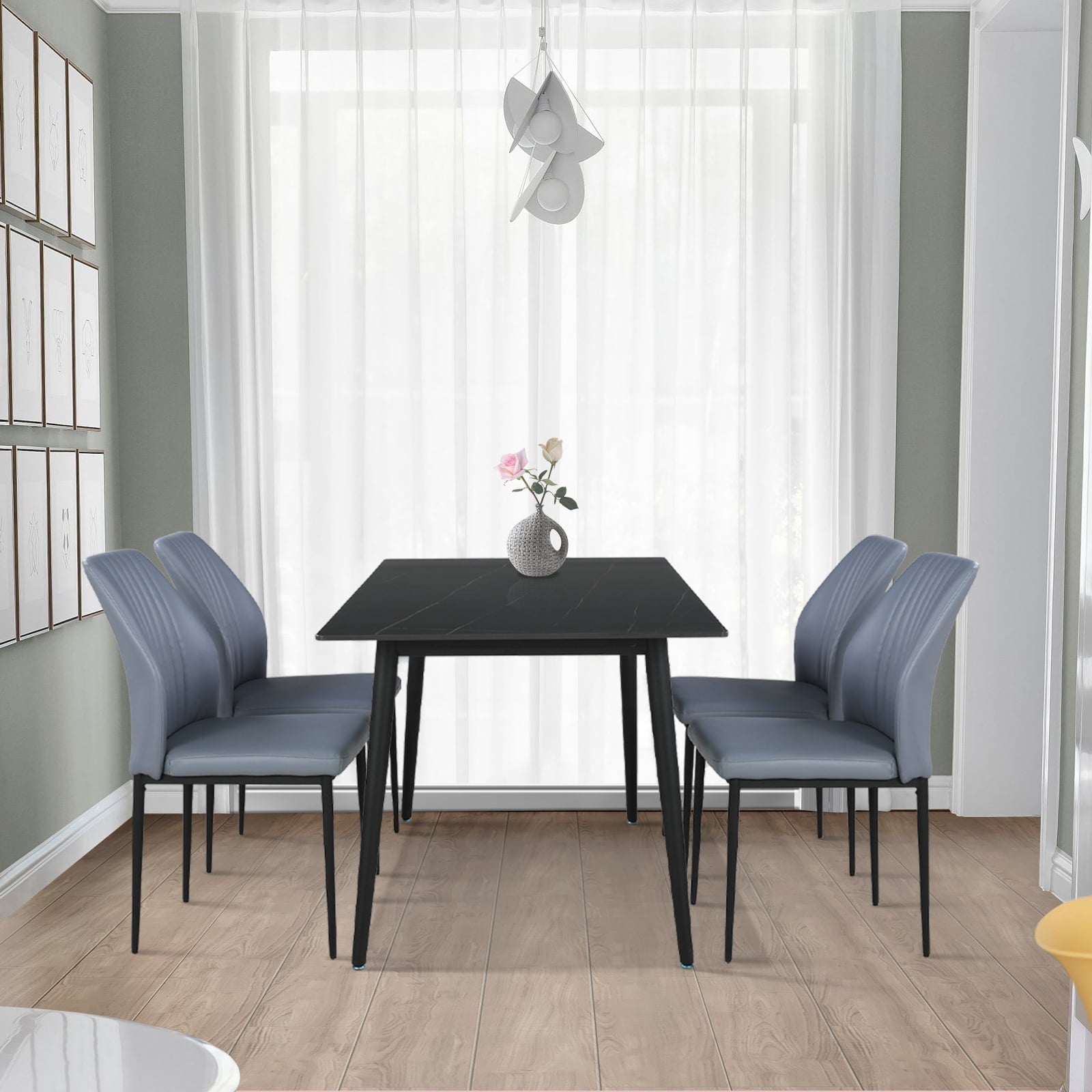 Dining Table, Modern Kitchen Table Set Top with Slate Stone, Metal Base & Legs, Dining Room Table and Chairs