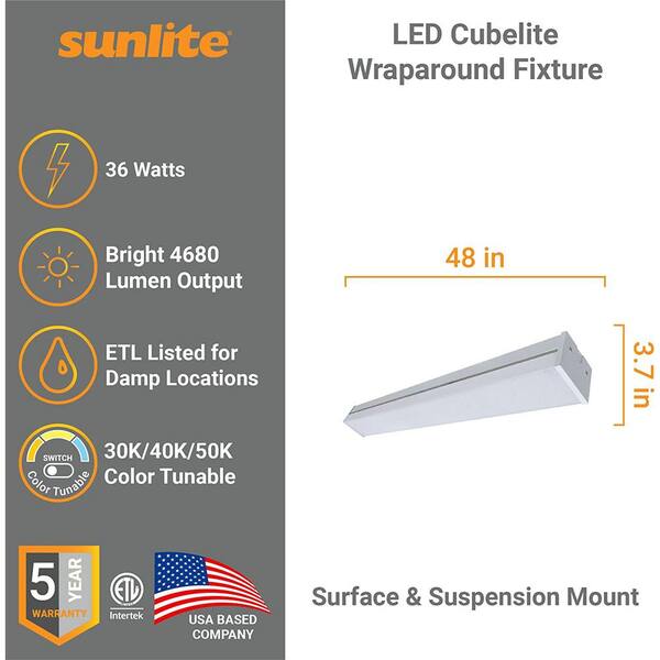 4 ft. 4680 Lumens Integrated LED Dimmable White Wraparound Light with Prismatic Lens, Selectable CCT 3000K, 4000K, 5000K