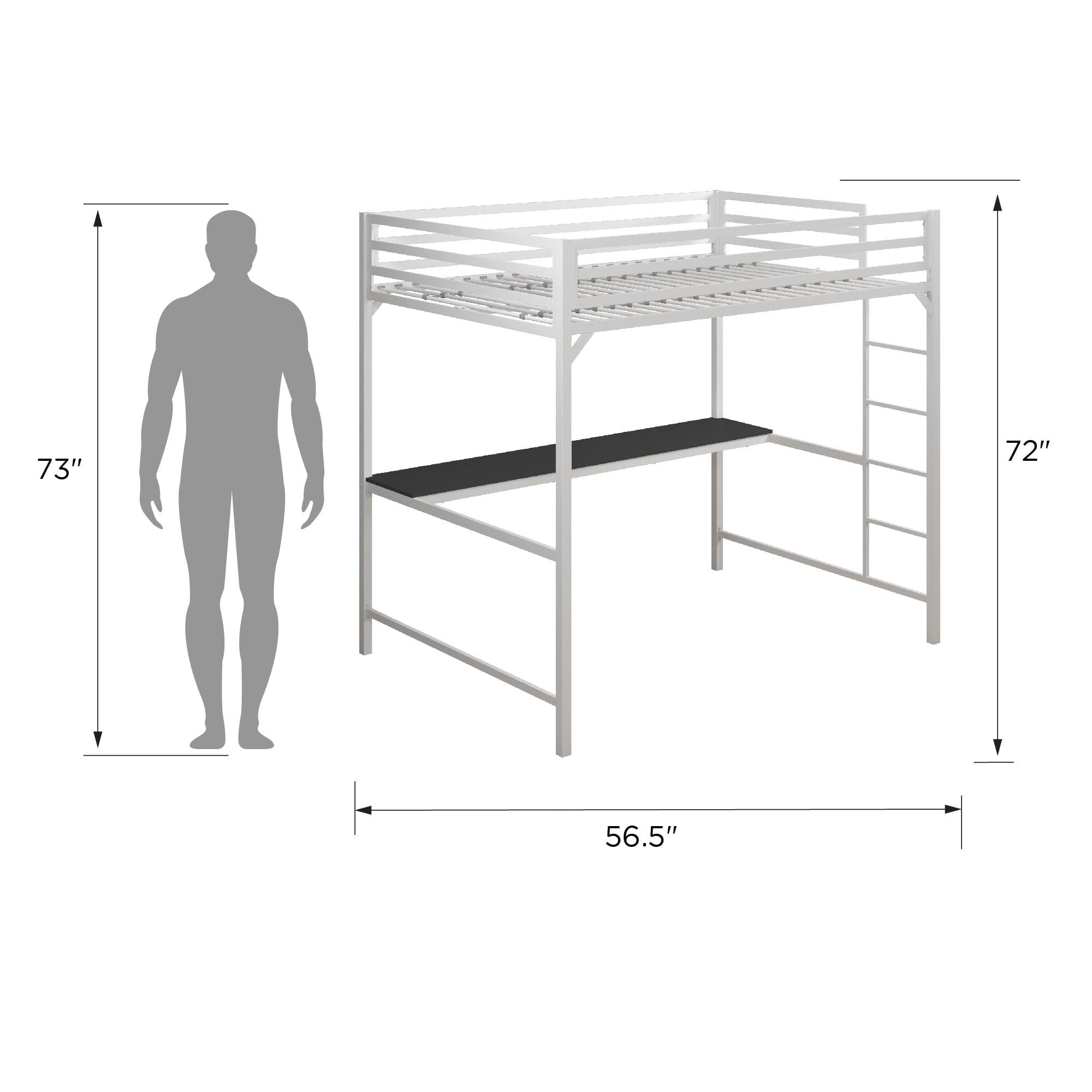 DHP Miles Metal Full Loft Bed with Desk, White