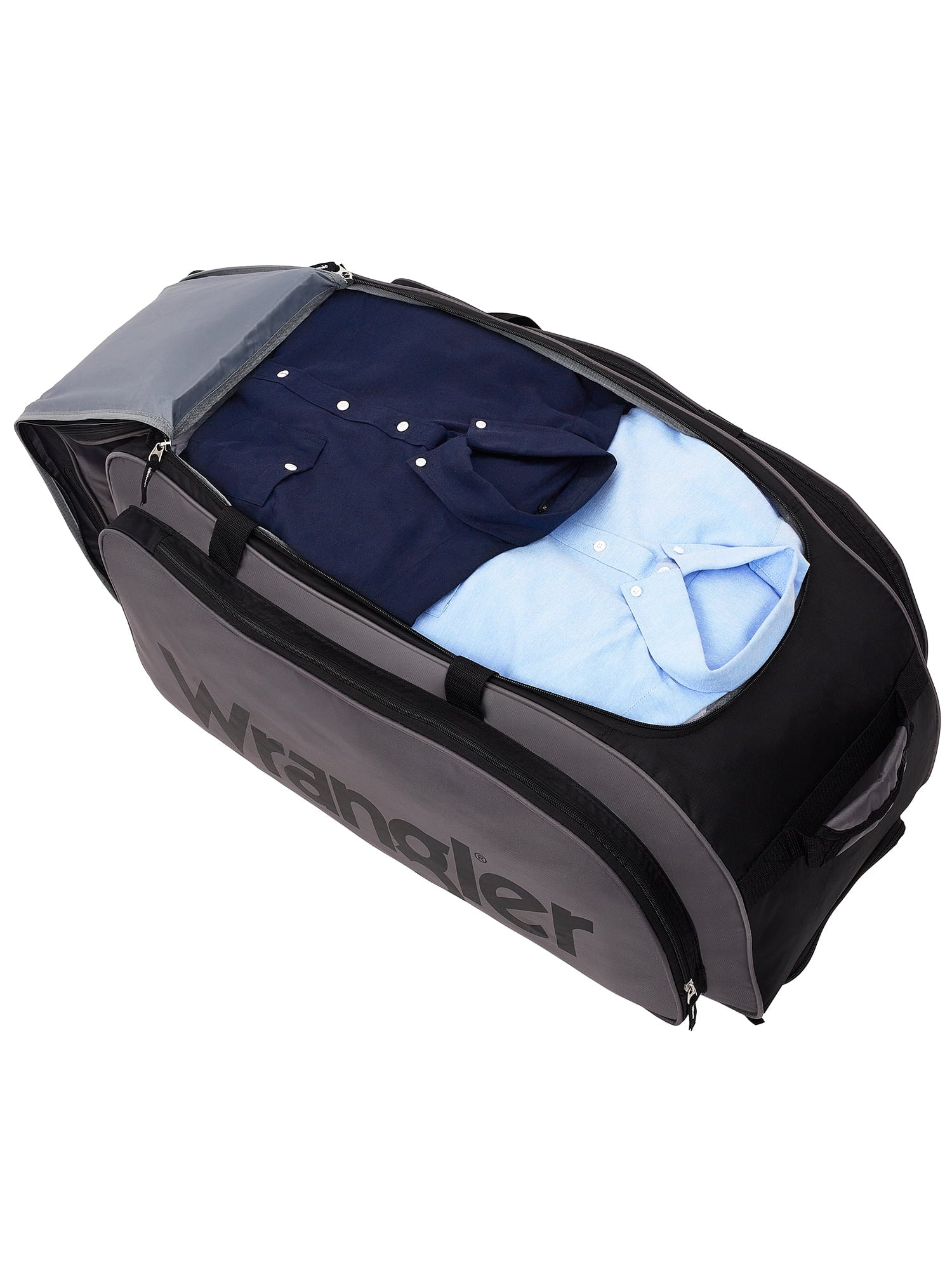 Wrangler 30” Multi-Pocket Rolling Duffel w/ Telescopic Handle, Gray