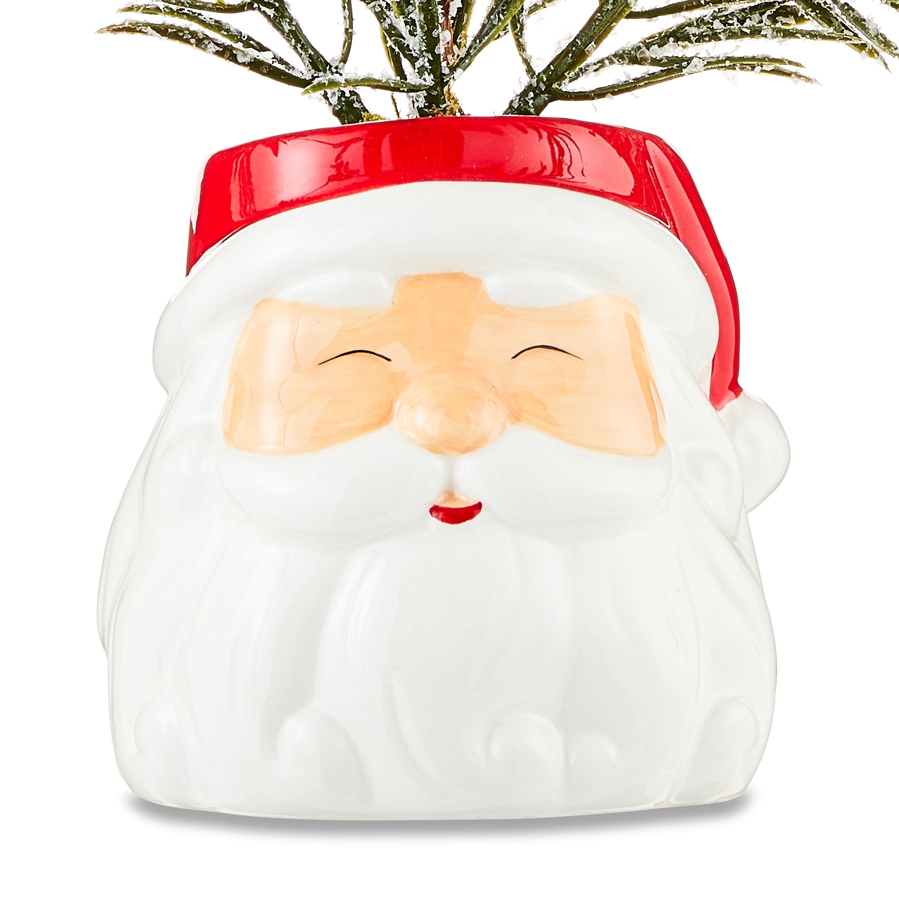 Faux Snow-Flocked Mini Pine Tree in Santa Ceramic Pot Christmas Decoration, Multi-Color, 10.5 in, by Holiday Time