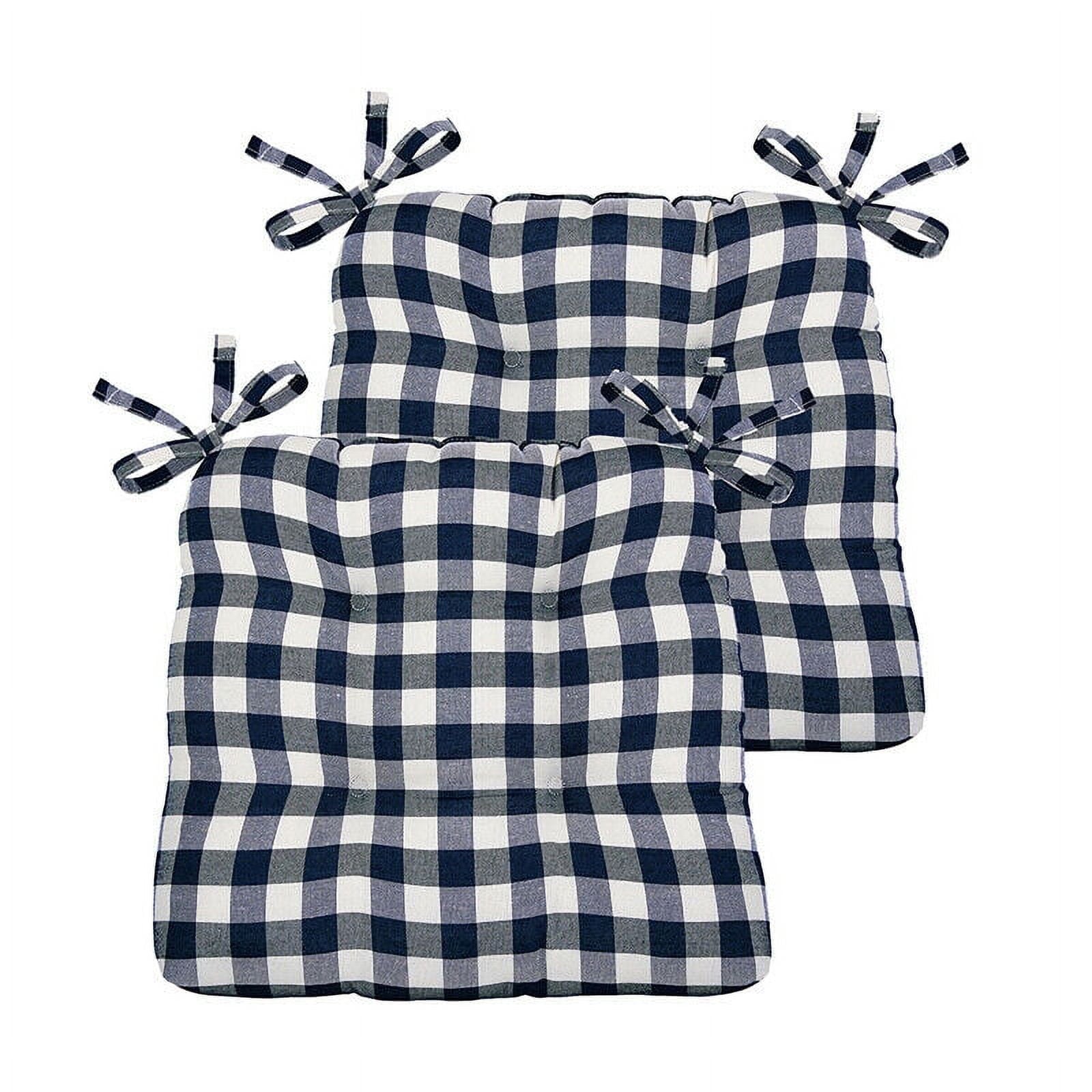 Kate Aurora Country Living Plush Gingham Plaid Checkered Country Farmhouse Chair Cushions, Pads With Tear Proof Ties - Assorted Colors
