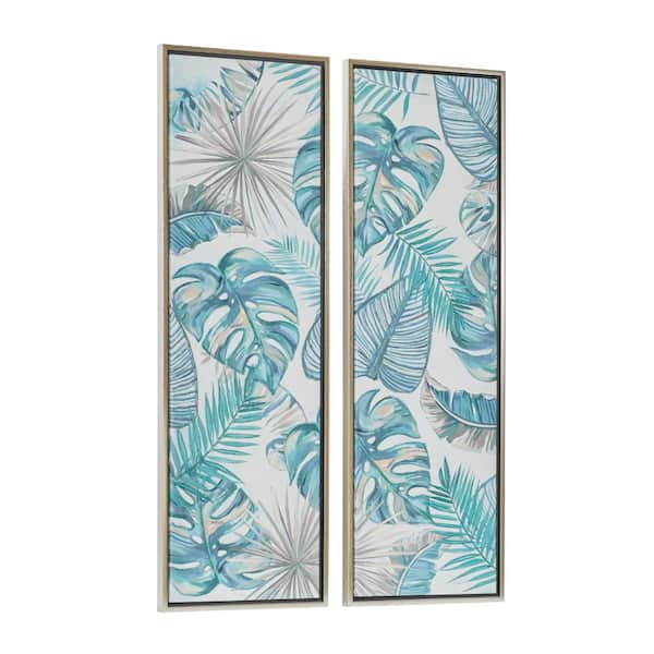 2- Panel Leaf Tropical Framed Wall Art with Silver Frame 47 in. x 16 in.