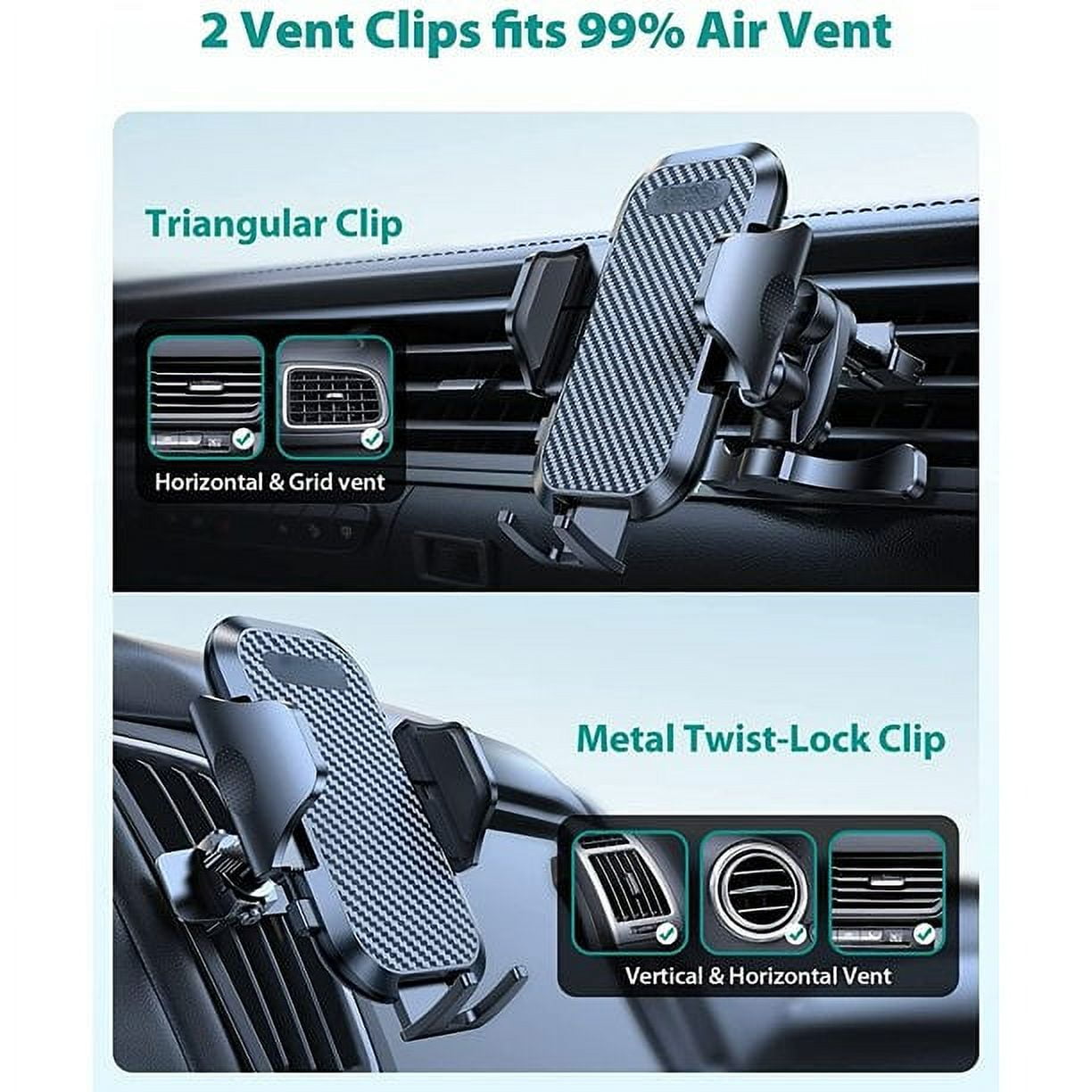 Ultra Stable Car Phone Holder Mount, 2 in 1 Air Vent Phone Mount for Car Easy Clamp Cell Phone Holder Car Fit for iPhone 13 Pro Max Mini 12 All Mobile Phones