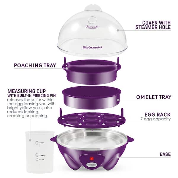 7-Eggs Purple Easy Egg Cooker with Poaching Tray