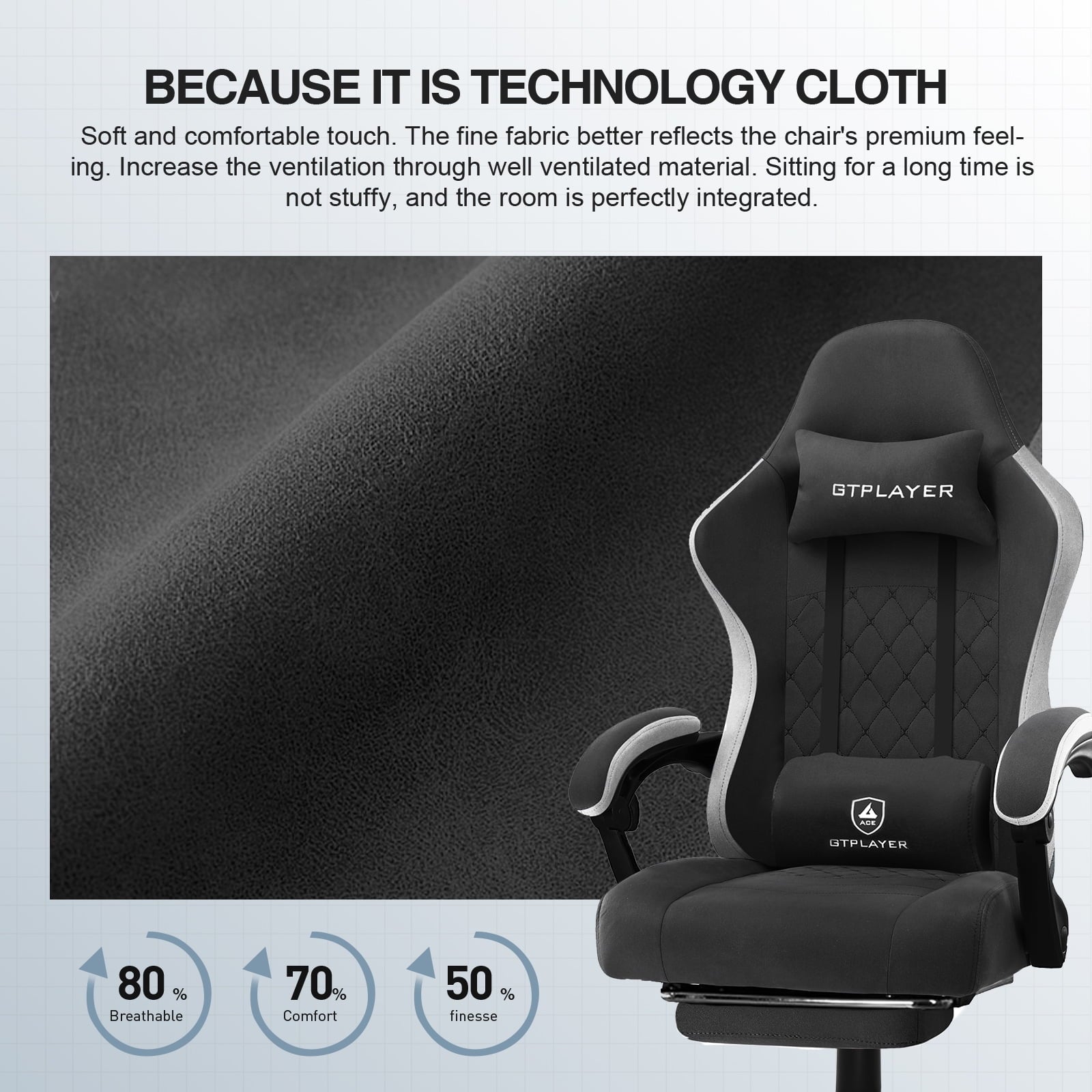 GTPLAYER Gaming Chair with Footrest&Pocket Spring Cushion&Linkage Armrests Ergonomic Office Chair,  Black