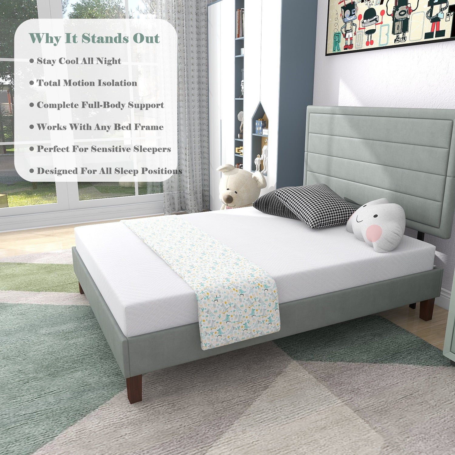 6 inch Twin Mattress Medium Firm Memory Foam Mattress Bed in a Box, Made in USA