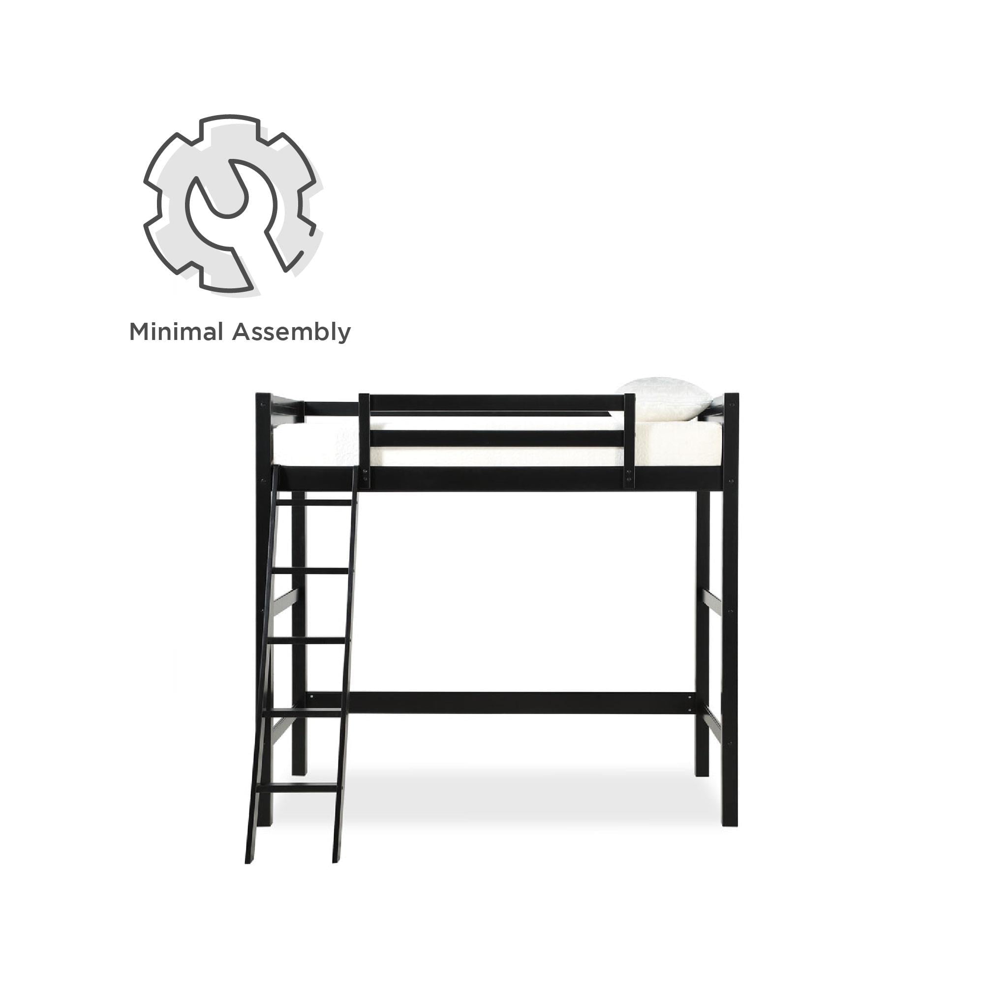 Your Zone Kiarah Twin Loft Bed with Ladder, Black