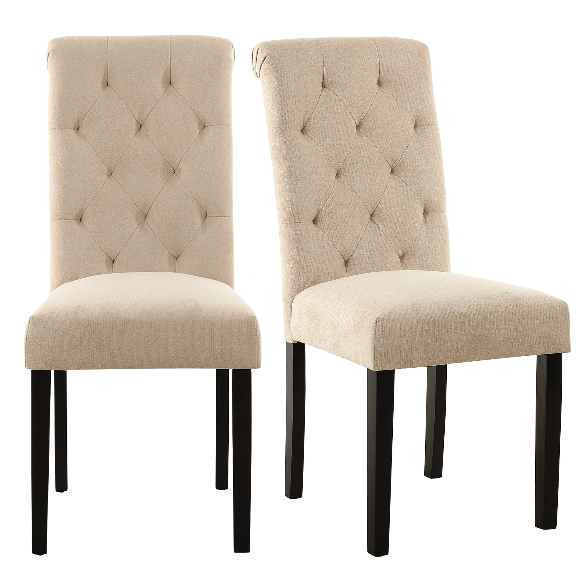 Parsons Fabric Upholstered Tufted Dining Chair, Beige, Set of 2