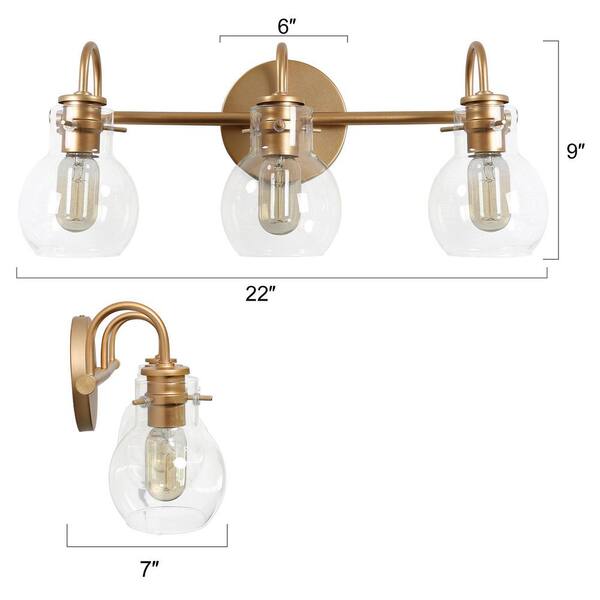 Stockton Modern 3-Light Gold Bathroom Vanity Light Powder Room Wall Sconce with Clear Globe Glass Shades