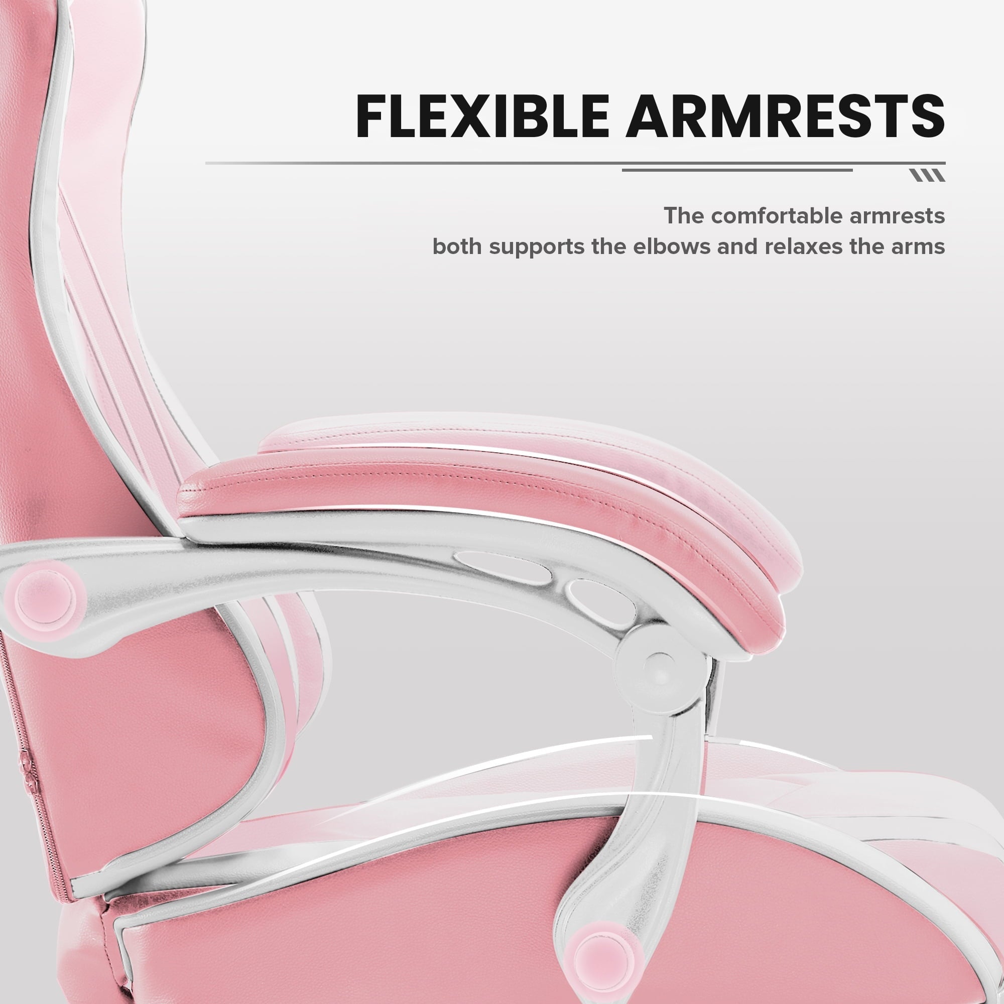 GTRACING Adjustable Height Reclining Office Gaming Chair with Footrest, Pink