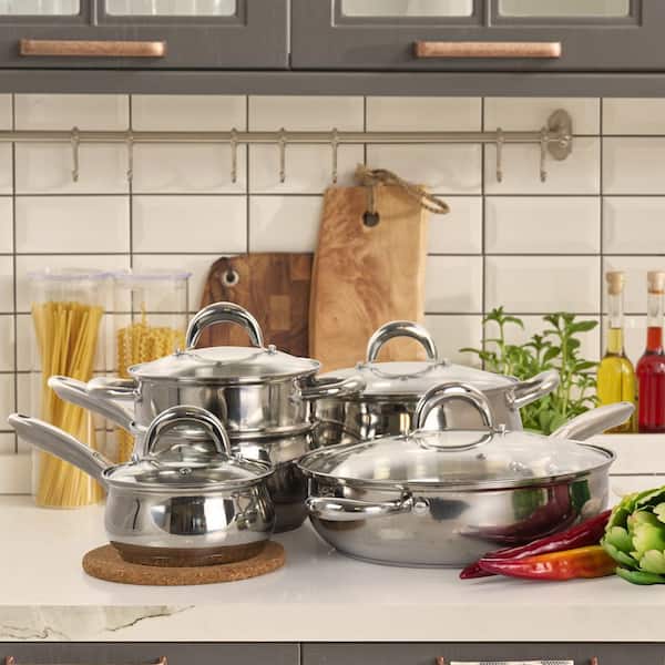 Ancona 12-Piece Stainless Steel Belly Shaped Cookware Set with Kitchen Tools