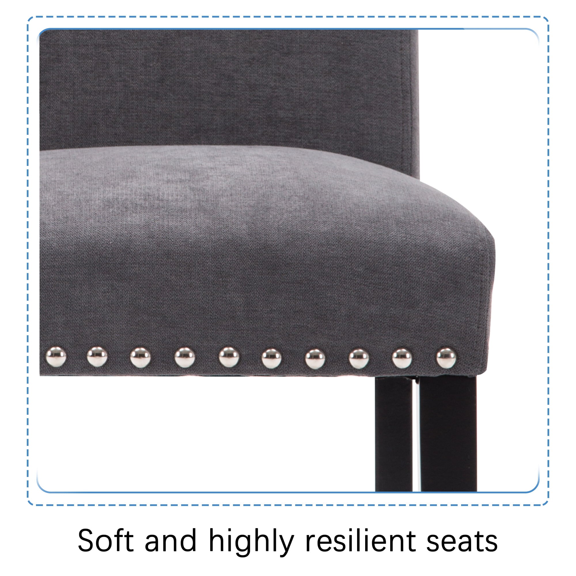 Fabric Upholstered Dining Chair with Silver Nailhead Trim in Gray, Set of 2