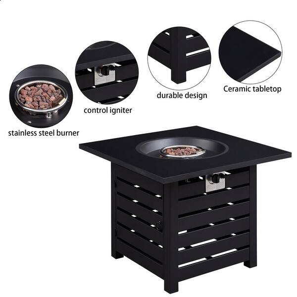 Metal Square 40,000 BTU Auto-Ignition Propane Gas Fire Pit Table in Black