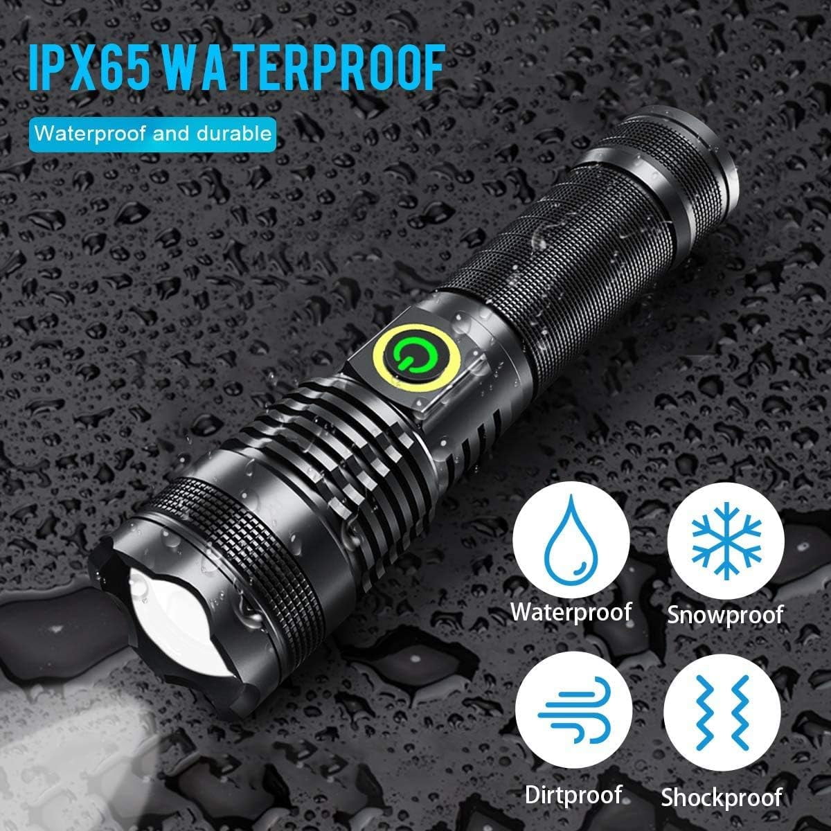 Rechargeable LED Flashlights High Lumens, Super Bright Tactical Handheld Flash Light, 5 Modes, Zoomable, Waterproof, Long Lasting, for Camping, Hiking, Emergencies