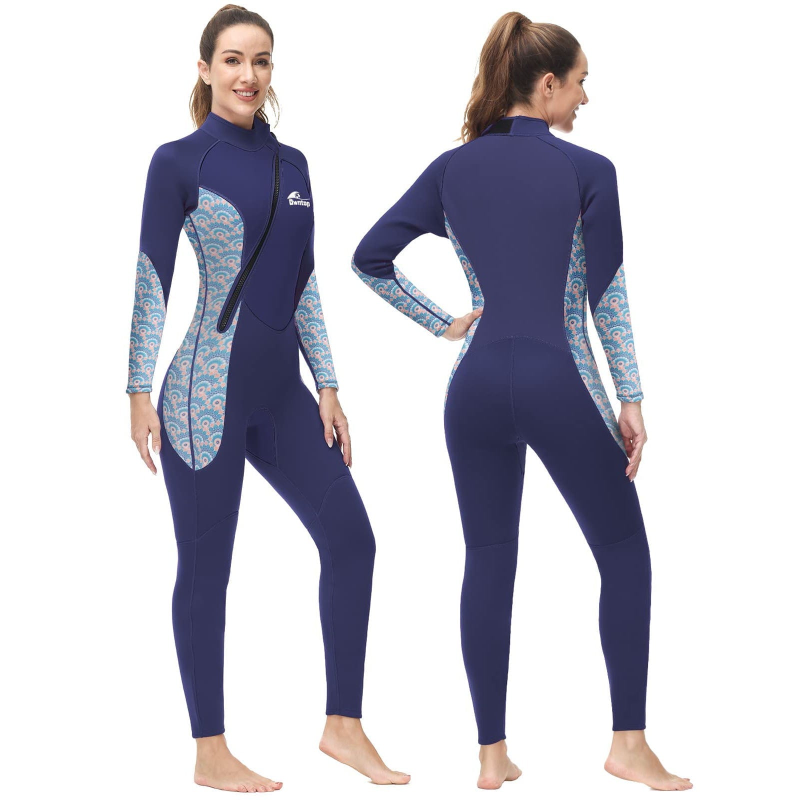 Owntop Wetsuit Women 3mm Neoprene Diving Suits Full Long Sleeve Keep Warm Front Zip Wet Suit for Surfing Swimming Snorkeling