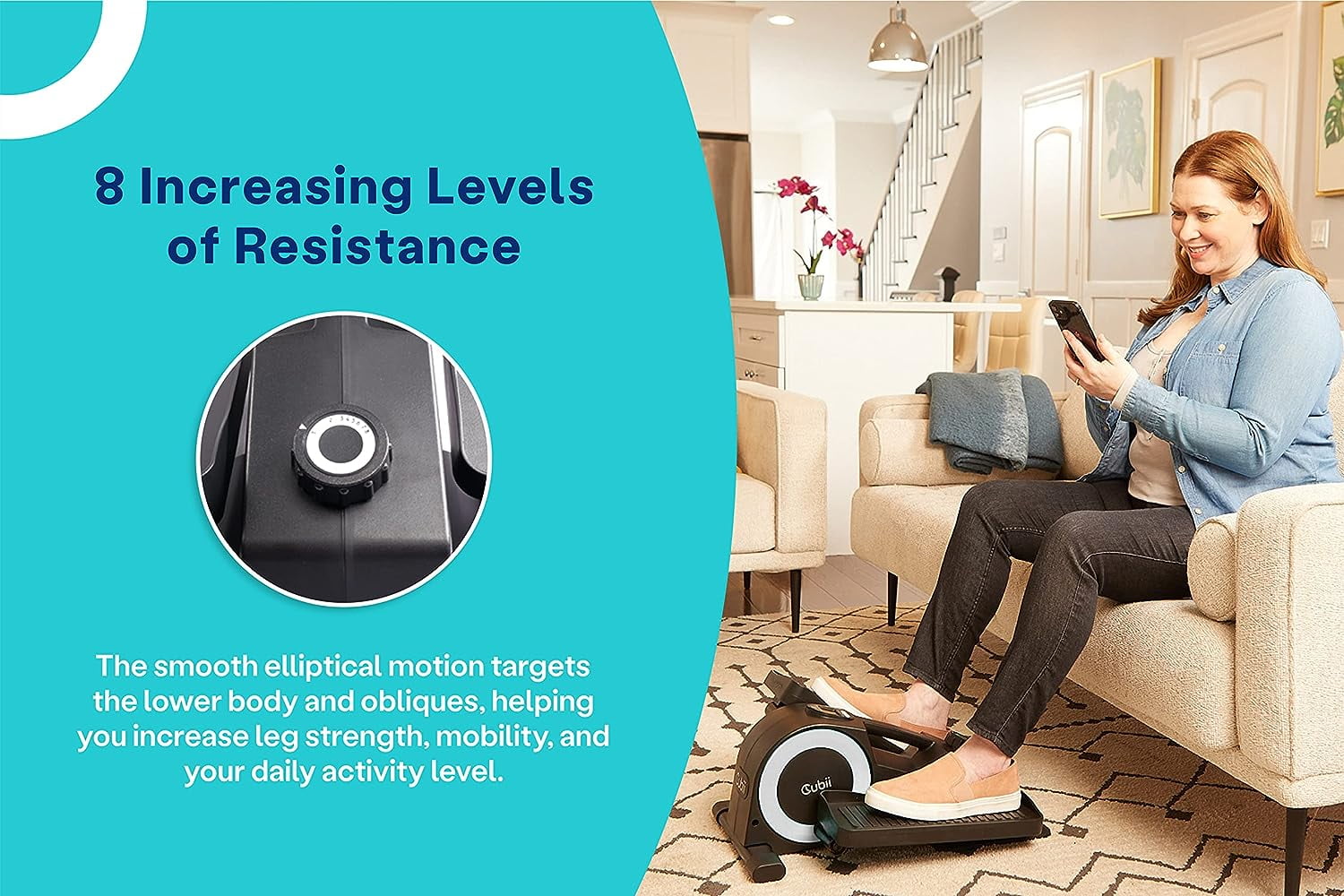 Cubii JR1+ Compact Seated Elliptical With Bluetooth & Gripii Mat