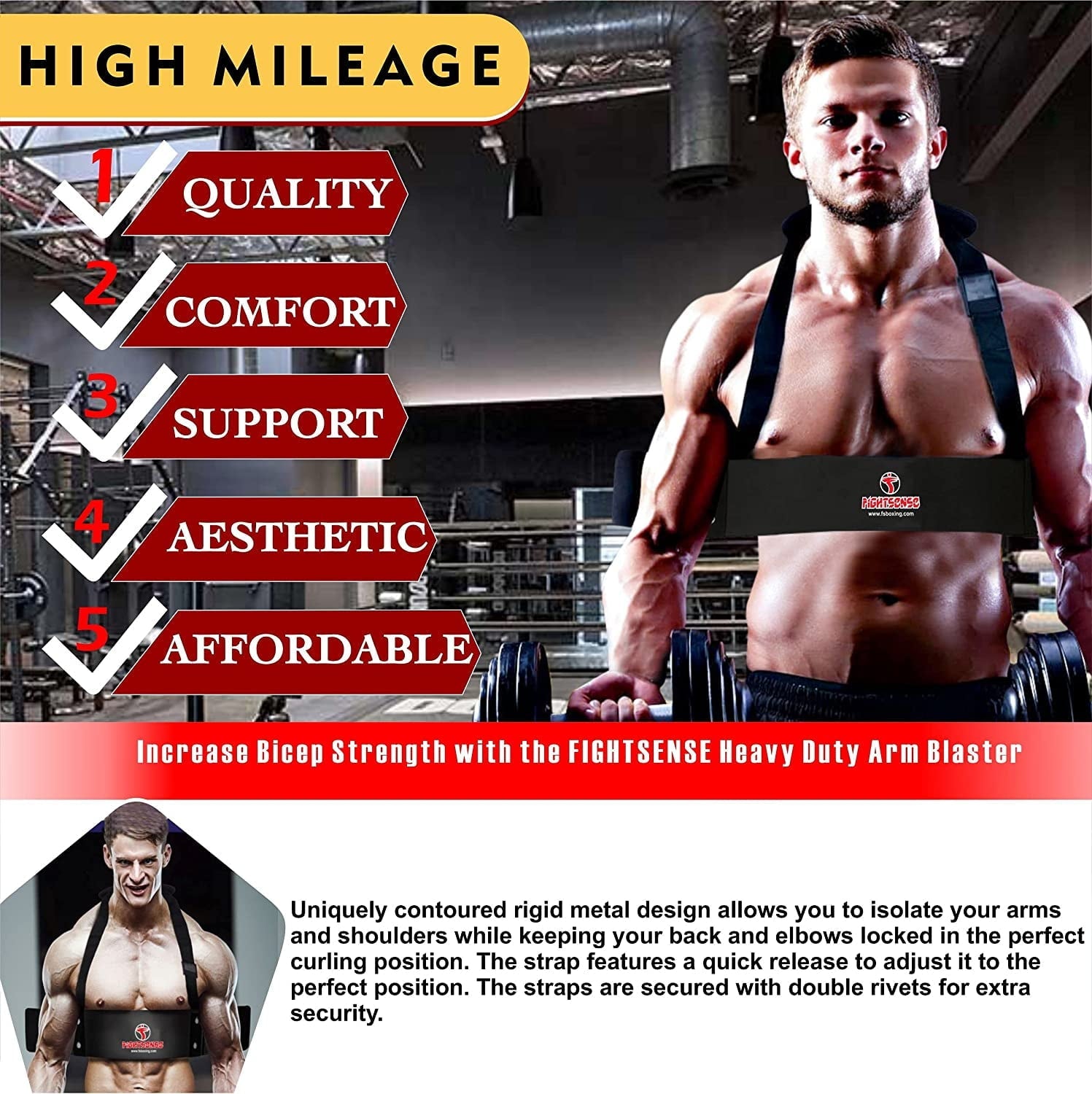 FIGHTSENSE Arm Blaster Biceps Curl Triceps Muscle Isolator Bomber Fitness Gym Workout Training Support