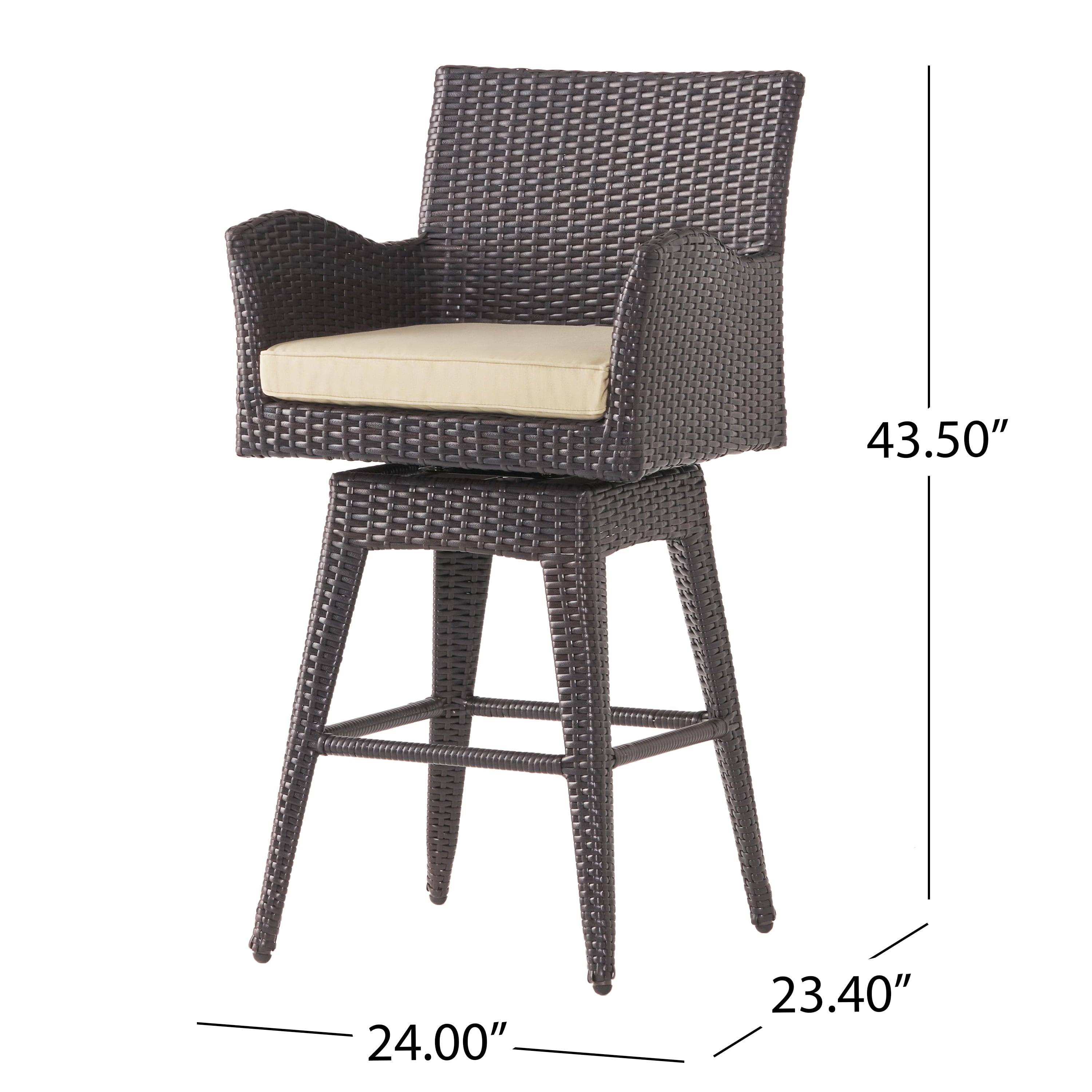 Brown Wicker Swivel Armed Barstool