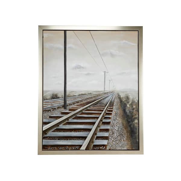 1- Panel Landscape Railroad Framed Wall Art with Silver Frame 53 in. x 44 in.