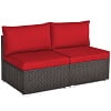 Costway 2PCS Patio Rattan Armless Sofa Sectional Conversation Furniture Set  W/Cushion Red