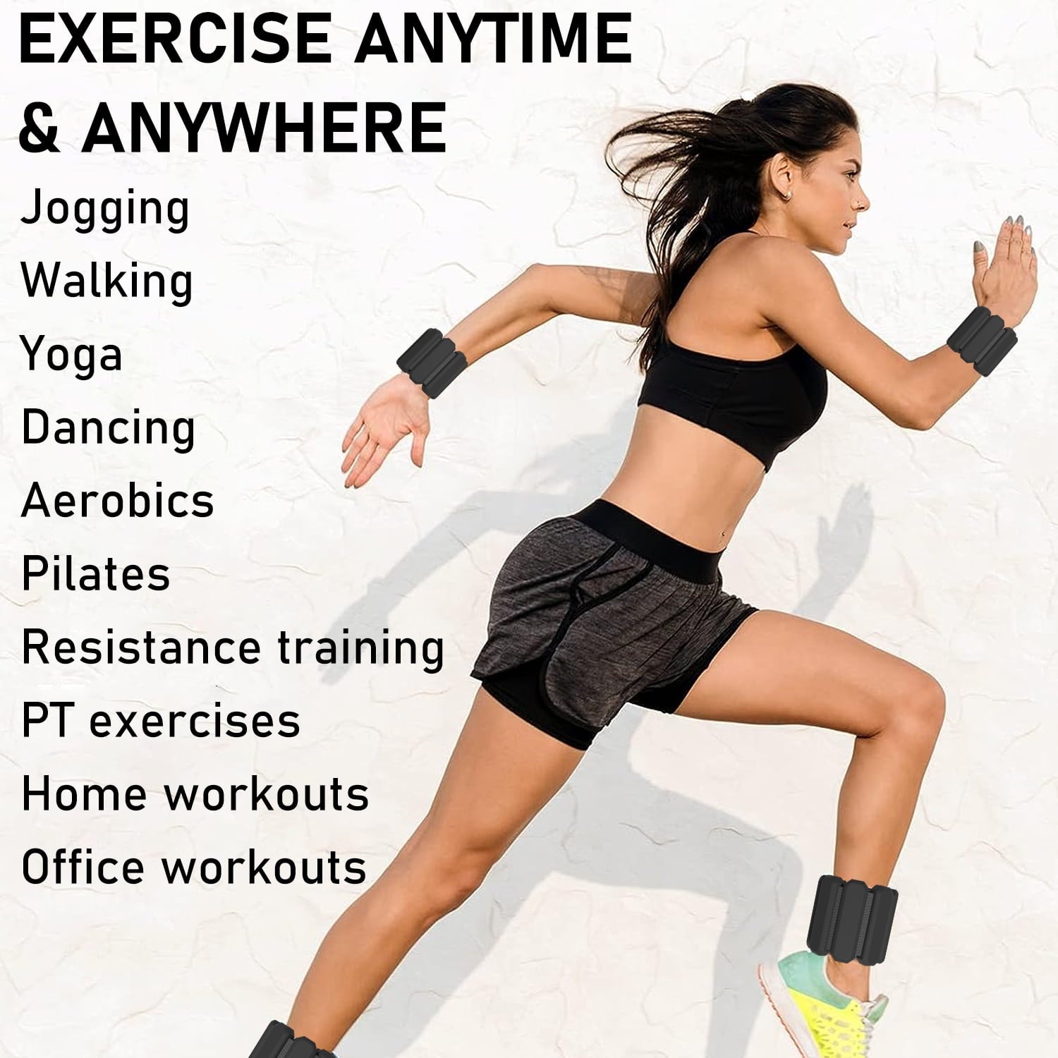 Romanda Wearable Wrist & Ankle Weights for Women Men, Silicone Wrist Weights for Women at Home, Adjustable Weighted Bracelet for Yoga, Pilates, Cardio, Aerobics, Walking, Black, Set of 2 (1lb Each)