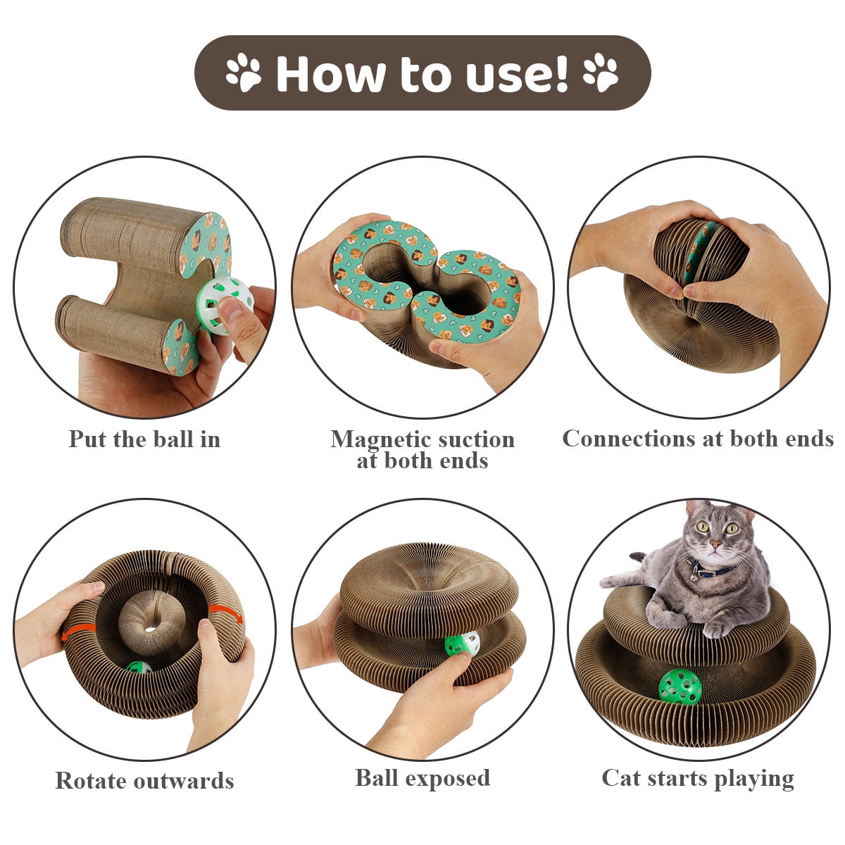 Nyidpsz Cat Scratcher Board Foldable Durable Cat Scratcher Toys Cat Scratching Board with Ball,Brown