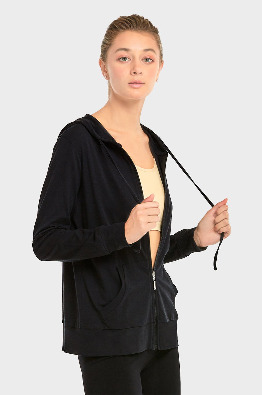 Sofra Women's Lightweight Cotton Blend Long Sleeve Zip Up Thin Hoodie Jacket