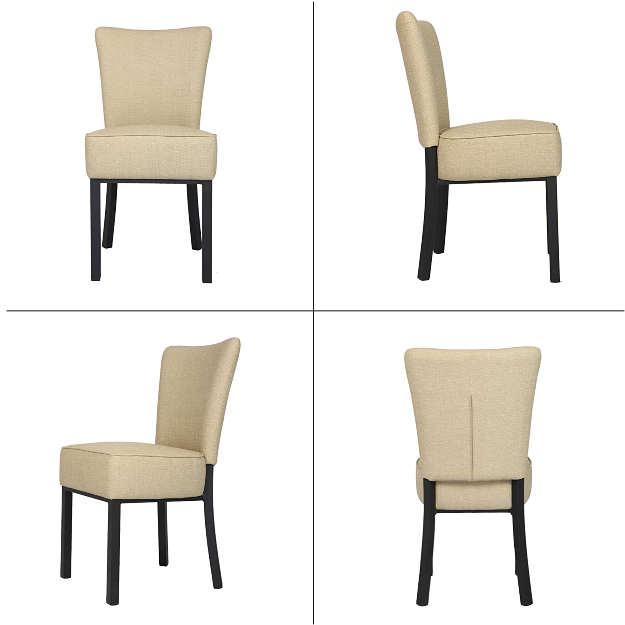 KARMAS PRODUCT Classic Dining Chair Set of 2,Modern Style Family Leisure Chair with Stainless Steel Legs,PU Leather High Back Side Chair,Beige