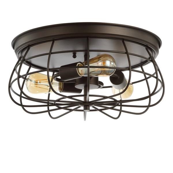 Calvia 15.7 in. 3-Light Farmhouse Metal Cage Flush Mount, Oil Rubbed Bronze