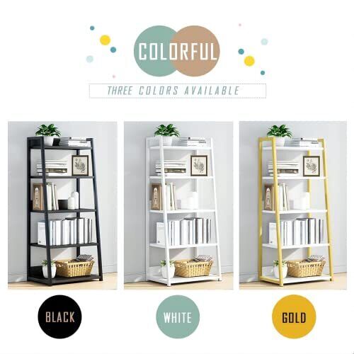 5 Tier Open Bookshelf Steel And Wood Display Stand 50cm Width Floorstanding Book