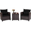 Costway 3PCS Patio Rattan Furniture Set Cushioned Conversation Set Sofa Coffee Table Red
