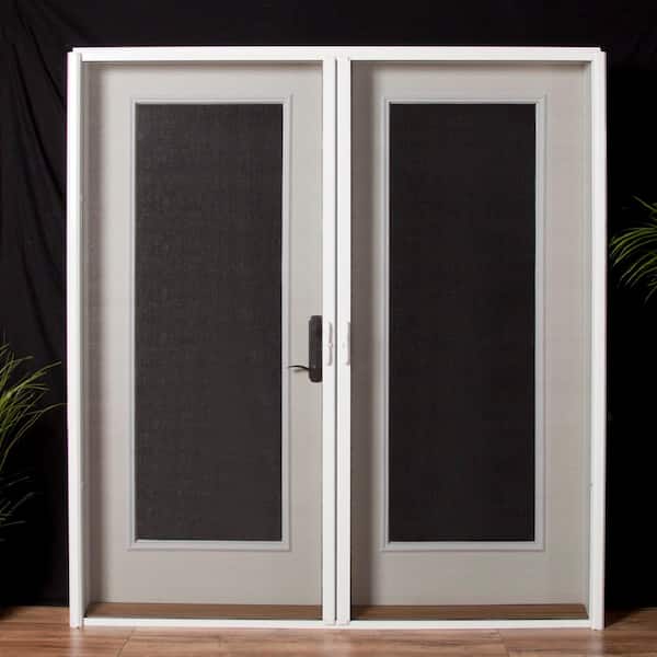 72 in. x 82 in. White Aluminum Inswing Retractable Double Screen Door