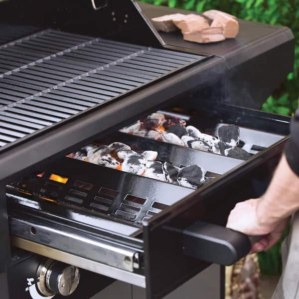 Flavor Pro 4-Burner Propane, Wood Gas Grill with Multi-Fuel Flavor Drawer in Silver