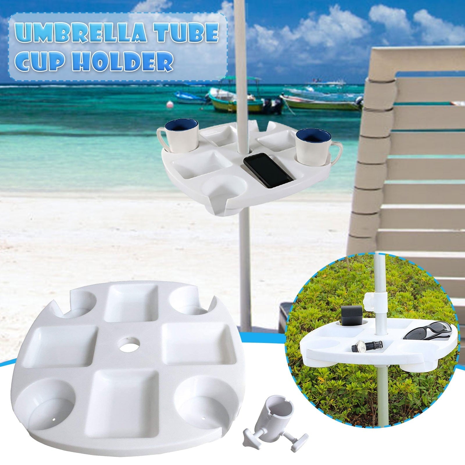 Moocorvic Outdoor Beach Umbrella Tube Cup Holder Solar Umbrella Plastic Tray