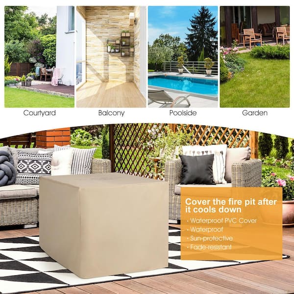 35 in. Propane Gas Fire Pit Table Patio PE Wicker Rattan w/Lava Rocks PVC Cover